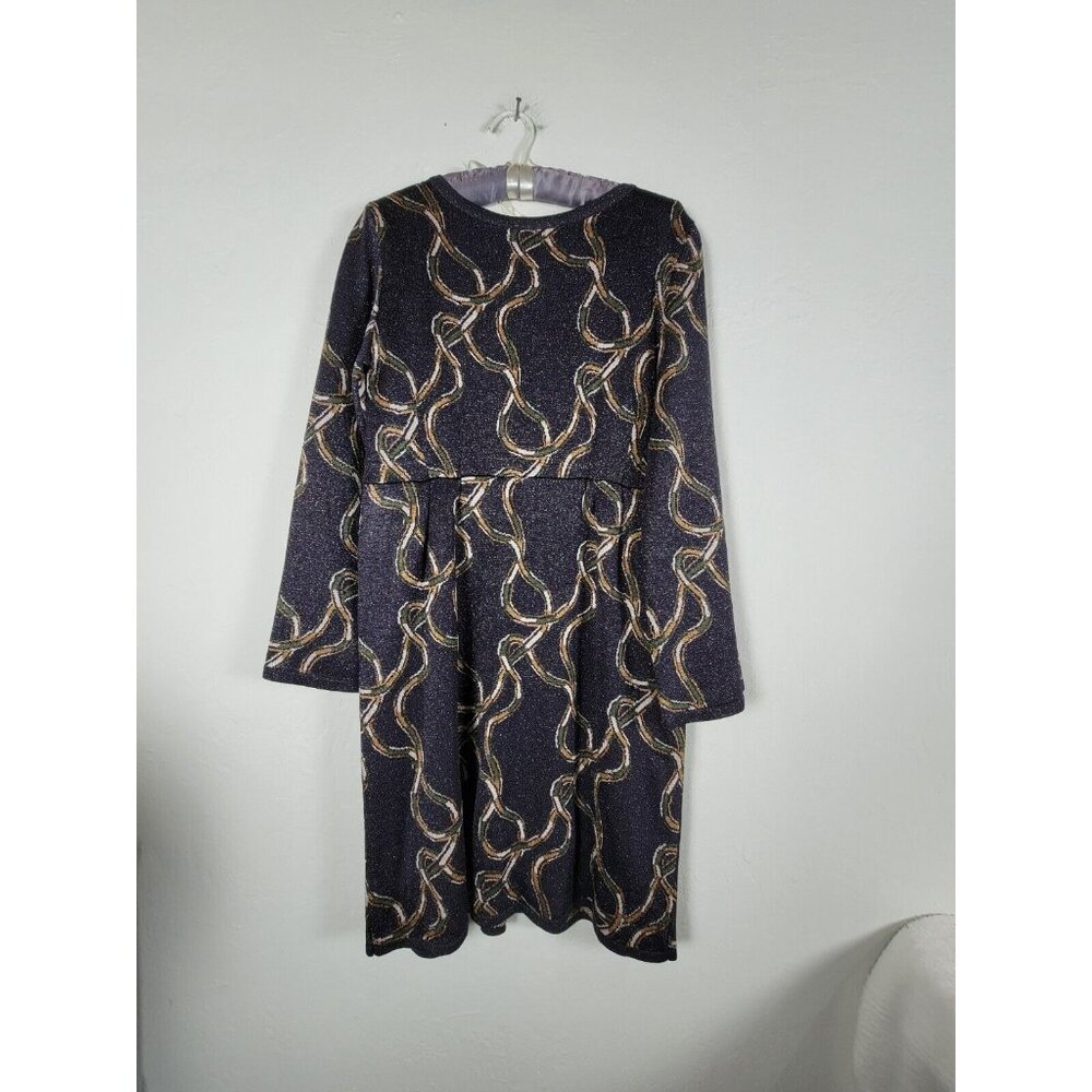 A.P.C Women's Chain Print Metallic Pleated A-Line Mini Dress Black Size Medium